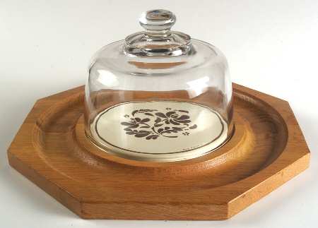 Village (Made in USA) Octagonal Wood Cheese with Glass Dome and Tile