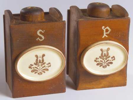 Village (Made in USA) Ceramic and Wood Salt & Pepper Set