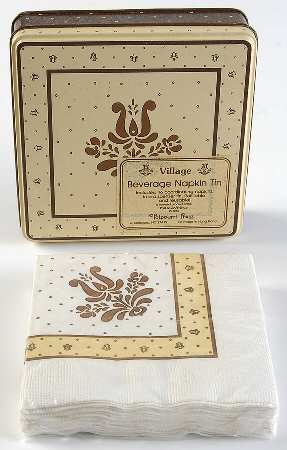 Village (Made in USA) 5" Square Metal Napkin Box W/Napkins