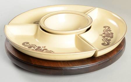 Village (Made in USA) (5 Pc) Lazy Susan (3 Sides, 1 Center & Wood Base)