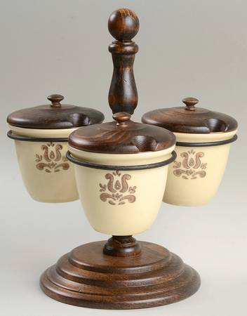 Village (Made in USA) 3-Piece Condiment Set with Wood Stand