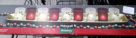 Winterberry 10 Pc Glassware Votive Candleholder & Plastic Tray