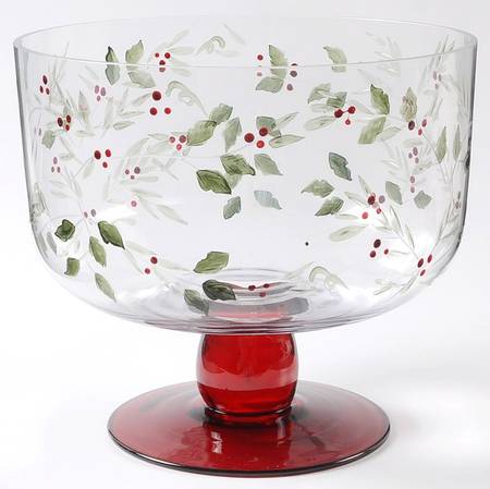 Winterberry Hand Painted Glassware Pedestal Trifle Bowl