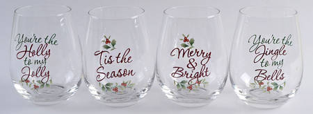 Winterberry Glassware Stemless Wine - Set of 4 (Motifs 2-5)