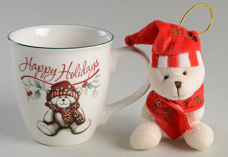 Winterberry Mug & Plush White Teddy Bear Ornament Set