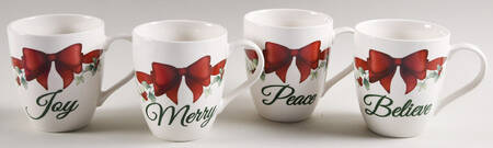 Winterberry 20 Oz Red Ribbon Decal Mug - Set of 4 Motifs