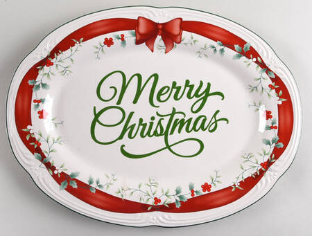 Winterberry 14" Oval Red Ribbon Platter