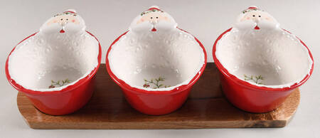 Winterberry Dip Bowl Set-3 Bowls with Wood Base