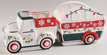 Winterberry Truck & Trailer Figurial Open Candy Dish Set