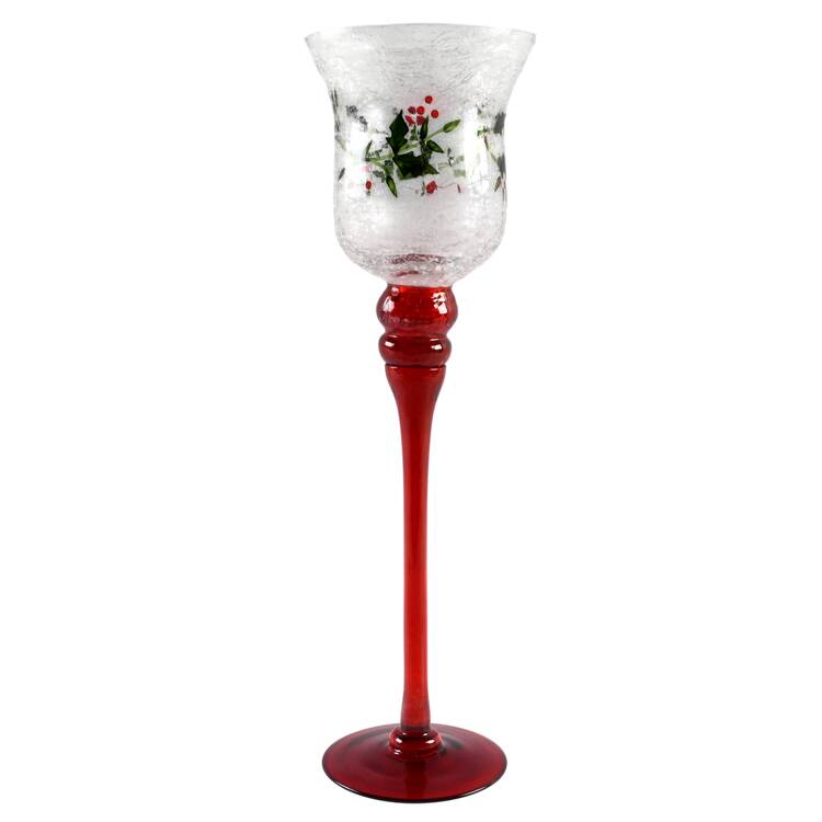 Winterberry 15" Glass Stem Votive Holder