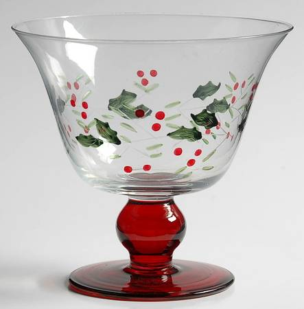 Winterberry Hand Painted Dessert Footed Glassware