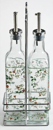 Winterberry Set of 2 Glass Oils W/Drizzle Spouts & Metal Caddy by Pfaltzgraff