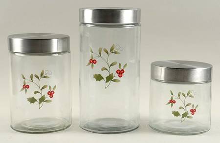 Winterberry (3 Piece) Glass Canister Set with Metal Lids