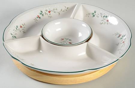 Winterberry (5 Pc) Lazy Susan (3 Sides, 1 Center & Wood Base)