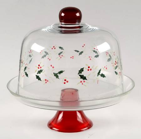 Winterberry Glassware Cake Stand with Dome