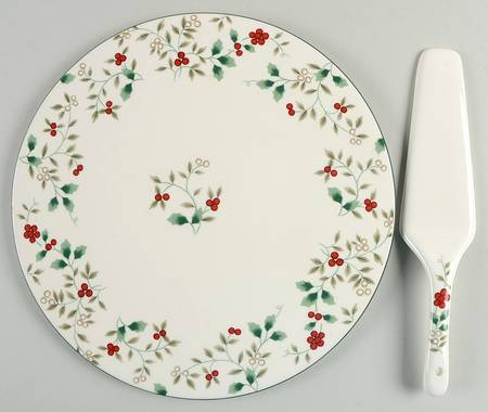 Winterberry Cake Plate & Solid Ceramic Server Set (No Box)