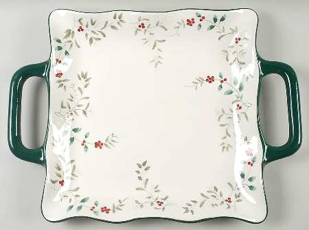 Winterberry Square Ruffled Handled Platter