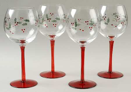 Winterberry 16 Oz Handpainted Glass Goblet - Set of 4