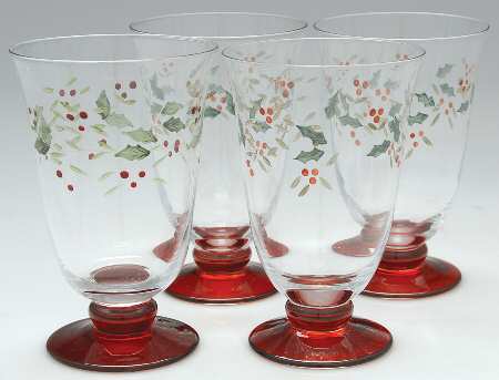 Winterberry 16 Oz Handpainted Glassware Goblet - Set of 4