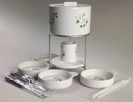 Winterberry (12 Pc) Fondue Set (Pot w/Lid, 4 Forks, 4 Tidbit dishes, Warmer & Stand)