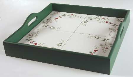 Winterberry Wood Tote Tray with 4 Inserts
