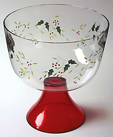 Winterberry Hand Painted Glassware Pedestal Trifle Bowl