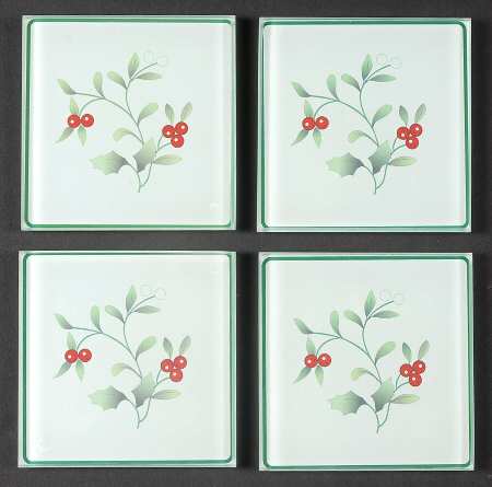 Winterberry Glassware Coaster with Wood Holder - Set of 4