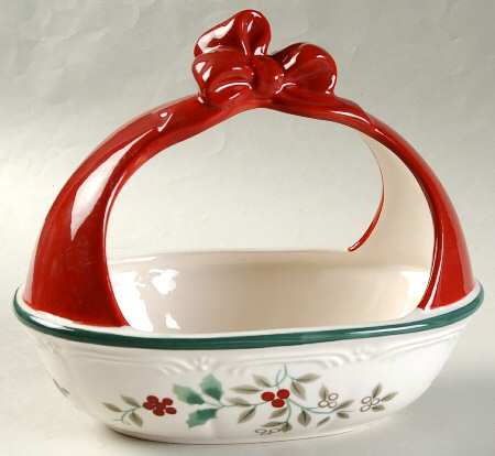 Winterberry Ribbon Handle Candy Bowl