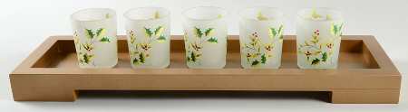 Winterberry Votive Candleholder & Wood Holder (Holds 5)