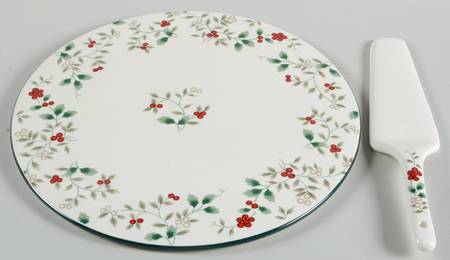 Winterberry Cake Plate & Solid Ceramic Server Set (Boxed)
