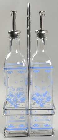 Yorktowne Set of 2 Glass Oils W/Drizzle Spouts & Metal Caddy