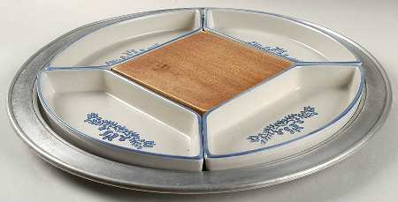 Yorktowne 4-Part Relish with Metal Tray & Wood Block