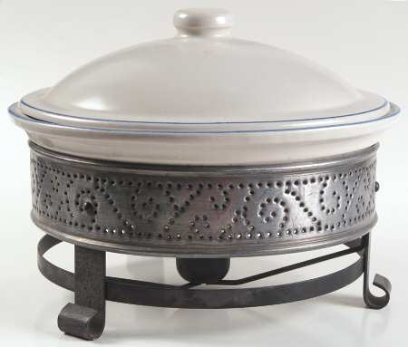 Yorktowne China Casserole with Lid and Metal Stand