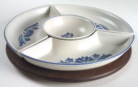 Yorktowne (5 Pc) Lazy Susan (3 Sides, 1 Center & Wood Base) by Pfaltzgraff
