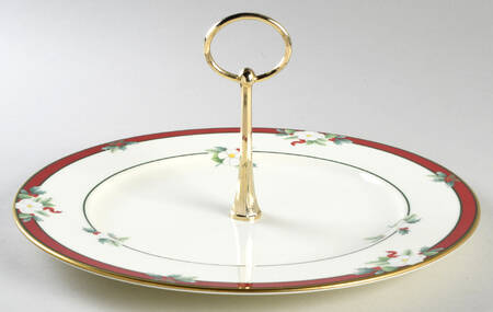 Yuletide (Bone) Round Serving Plate with Handle (DP)
