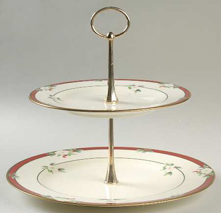 Yuletide (Bone) 2 Tiered Serving Tray (Dinner & Salad Plate)
