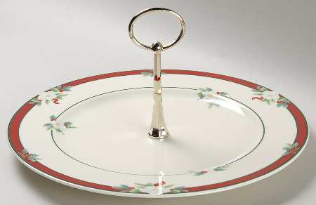 Yuletide (Bone) Round Serving Plate with Handle (DP)