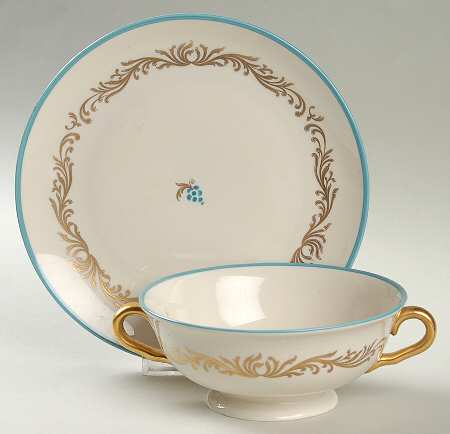 Baroque Footed Cream Soup Bowl & Saucer Set
