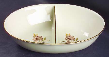 Brown Rose 9" Oval Divided Vegetable Bowl