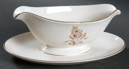 Brown Rose Gravy Boat with Attached Underplate