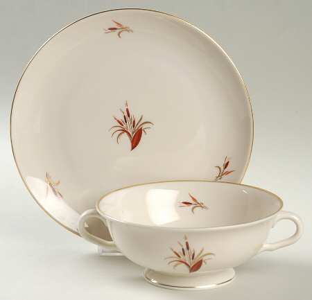 Cattails Footed Cream Soup Bowl & Saucer Set