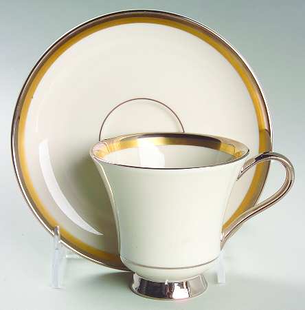 Champagne (Ivory Background) Footed Cup & Saucer Set