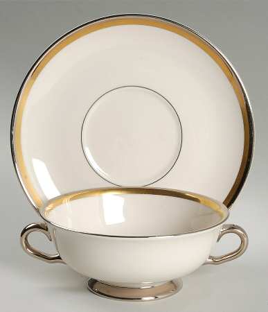 Champagne (Ivory Background) Footed Cream Soup Bowl & Saucer Set