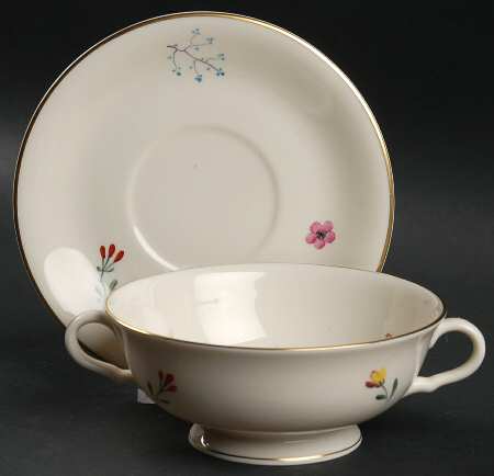 Chinese Seasons Footed Cream Soup Bowl & Saucer Set