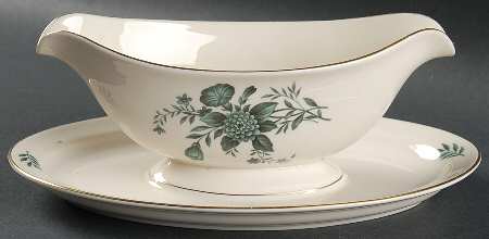 Diana Green Gravy Boat with Attached Underplate
