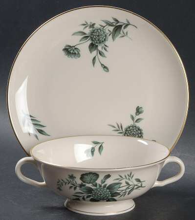 Diana Green Footed Cream Soup Bowl & Saucer Set