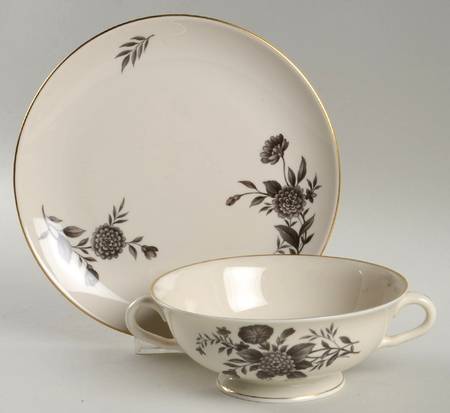 Diana Gray Footed Cream Soup Bowl & Saucer Set