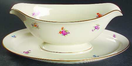 Floral Chintz Gravy Boat with Attached Underplate