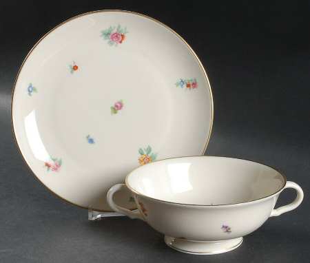 Floral Chintz Footed Cream Soup Bowl & Saucer Set