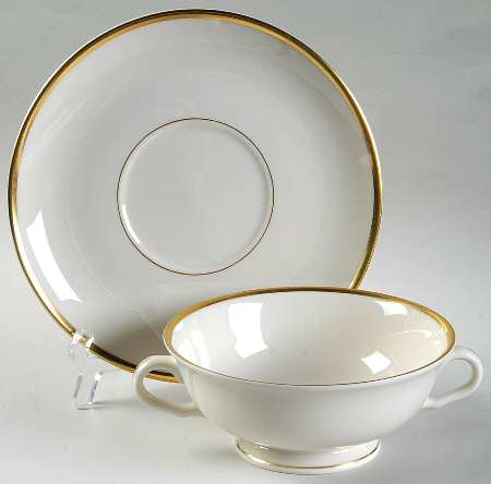 Gold Bracelet (Ivory Background) Footed Cream Soup Bowl & Saucer Set